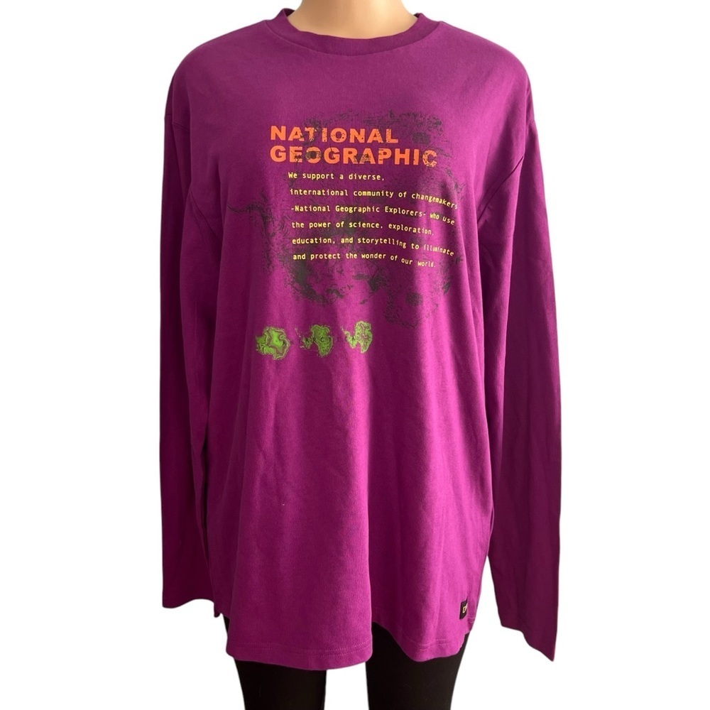 National Geographic Long Sleeve Quote T Shirt Purple Antartica World Map